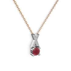 Kök yakut ve swarovski 8 ayar beyaz altın kolye (40 cm rose altın rolo zincir)