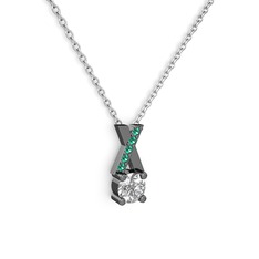 Taşlı Daire X kolye - Swarovski ve yeşil kuvars 925 ayar siyah rodyum kaplama gümüş kolye (40 cm gümüş rolo zincir) #z86t11