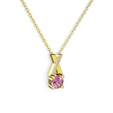 Taşlı Daire X kolye - Pembe kuvars ve swarovski 18 ayar altın kolye (40 cm altın rolo zincir) #zcktby
