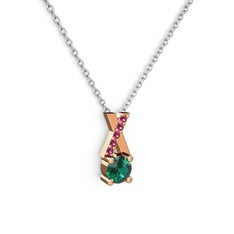 Taşlı Daire X kolye - Yeşil kuvars ve rodolit garnet 18 ayar rose altın kolye (40 cm beyaz altın rolo zincir) #zgdlm8