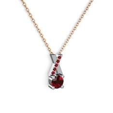 Taşlı Daire X kolye - Garnet 14 ayar beyaz altın kolye (40 cm rose altın rolo zincir) #zhr4xb