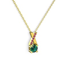 Yeşil kuvars ve rodolit garnet 8 ayar altın kolye (40 cm gümüş rolo zincir)