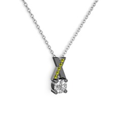 Taşlı Daire X kolye - Swarovski ve peridot 925 ayar siyah rodyum kaplama gümüş kolye (40 cm beyaz altın rolo zincir) #zkcmb3