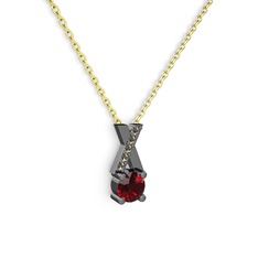Garnet ve dumanlı kuvars 925 ayar siyah rodyum kaplama gümüş kolye (40 cm gümüş rolo zincir)