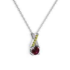 Taşlı Daire X kolye - Rodolit garnet ve peridot 18 ayar beyaz altın kolye (40 cm beyaz altın rolo zincir) #zn5fto