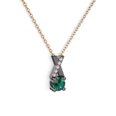 Taşlı Daire X kolye - Yeşil kuvars ve pembe kuvars 925 ayar siyah rodyum kaplama gümüş kolye (40 cm rose altın rolo zincir) #zqf0ke