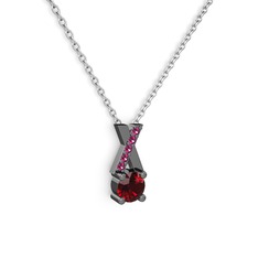 Taşlı Daire X kolye - Garnet ve rodolit garnet 925 ayar siyah rodyum kaplama gümüş kolye (40 cm beyaz altın rolo zincir) #zwskr5