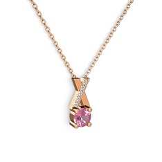 Pembe kuvars ve swarovski 8 ayar rose altın kolye (40 cm rose altın rolo zincir)