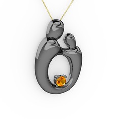 Aile Kolye - Sitrin 925 ayar siyah rodyum kaplama gümüş kolye (40 cm gümüş rolo zincir) #11g51vv