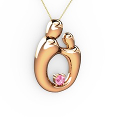 Aile Kolye - Pembe kuvars 8 ayar rose altın kolye (40 cm altın rolo zincir) #14xr8w1