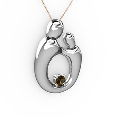 Aile Kolye - Dumanlı kuvars 8 ayar beyaz altın kolye (40 cm rose altın rolo zincir) #154lshe