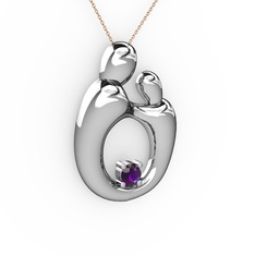 Aile Kolye - Ametist 14 ayar beyaz altın kolye (40 cm gümüş rolo zincir) #1aop92b