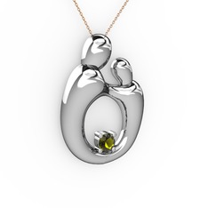 Aile Kolye - Peridot 14 ayar beyaz altın kolye (40 cm gümüş rolo zincir) #1b3zns7