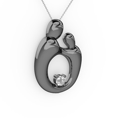 Aile Kolye - Pırlanta 925 ayar siyah rodyum kaplama gümüş kolye (0.11 karat, 40 cm beyaz altın rolo zincir) #1cmrm12