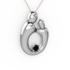 Aile Kolye - Siyah zirkon 925 ayar gümüş kolye (40 cm rose altın rolo zincir) #1eslxx6