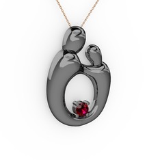 Aile Kolye - Rodolit garnet 925 ayar siyah rodyum kaplama gümüş kolye (40 cm gümüş rolo zincir) #1geelgy