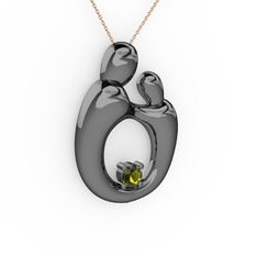 Peridot 925 ayar siyah rodyum kaplama gümüş kolye (40 cm gümüş rolo zincir)