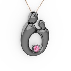 Aile Kolye - Pembe kuvars 925 ayar siyah rodyum kaplama gümüş kolye (40 cm rose altın rolo zincir) #1k0zr8h