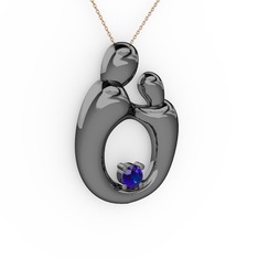 Lab safir 925 ayar siyah rodyum kaplama gümüş kolye (40 cm rose altın rolo zincir)