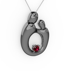 Aile Kolye - Rodolit garnet 925 ayar siyah rodyum kaplama gümüş kolye (40 cm beyaz altın rolo zincir) #1rrdv9e