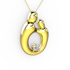 Aile Kolye - Beyaz zirkon 14 ayar altın kolye (40 cm gümüş rolo zincir) #1tcclvt