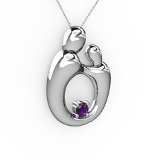 Ametist 18 ayar beyaz altın kolye (40 cm beyaz altın rolo zincir)