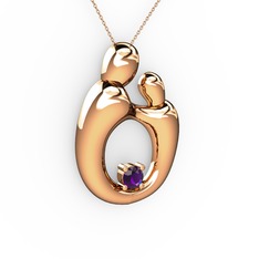 Aile Kolye - Ametist 18 ayar rose altın kolye (40 cm rose altın rolo zincir) #1tymvo1