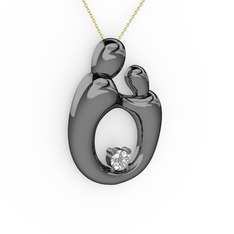 Aile Kolye - Beyaz zirkon 925 ayar siyah rodyum kaplama gümüş kolye (40 cm altın rolo zincir) #2acihy