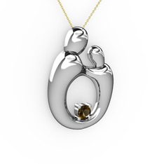 Aile Kolye - Dumanlı kuvars 8 ayar beyaz altın kolye (40 cm altın rolo zincir) #4hvneo