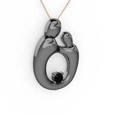 Aile Kolye - Siyah zirkon 925 ayar siyah rodyum kaplama gümüş kolye (40 cm rose altın rolo zincir) #66v5px