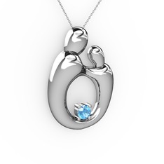 Aile Kolye - Akuamarin 14 ayar beyaz altın kolye (40 cm beyaz altın rolo zincir) #74zy32