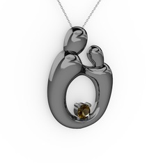 Aile Kolye - Dumanlı kuvars 925 ayar siyah rodyum kaplama gümüş kolye (40 cm beyaz altın rolo zincir) #828ks4