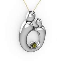 Peridot 18 ayar beyaz altın kolye (40 cm altın rolo zincir)