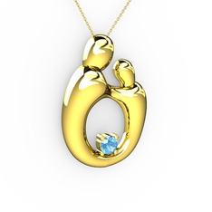 Aile Kolye - Akuamarin 18 ayar altın kolye (40 cm altın rolo zincir) #b4kokd