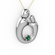 Aile Kolye - Yeşil kuvars 18 ayar beyaz altın kolye (40 cm gümüş rolo zincir) #baeiwr