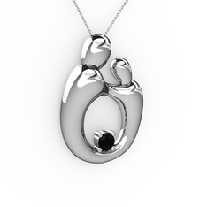 Aile Kolye - Siyah zirkon 18 ayar beyaz altın kolye (40 cm beyaz altın rolo zincir) #c8byae