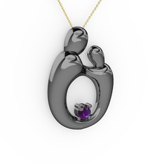 Aile Kolye - Ametist 925 ayar siyah rodyum kaplama gümüş kolye (40 cm altın rolo zincir) #e9cnbp