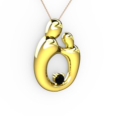 Aile Kolye - Siyah zirkon 18 ayar altın kolye (40 cm rose altın rolo zincir) #evkigx