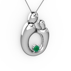 Kök zümrüt 8 ayar beyaz altın kolye (40 cm gümüş rolo zincir)