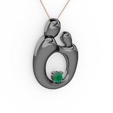Aile Kolye - Kök zümrüt 925 ayar siyah rodyum kaplama gümüş kolye (40 cm gümüş rolo zincir) #firr3c