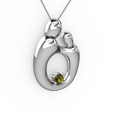 Peridot 8 ayar beyaz altın kolye (40 cm gümüş rolo zincir)