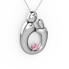 Pembe kuvars 18 ayar beyaz altın kolye (40 cm beyaz altın rolo zincir)