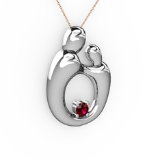 Rodolit garnet 8 ayar beyaz altın kolye (40 cm rose altın rolo zincir)