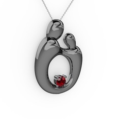 Aile Kolye - Garnet 925 ayar siyah rodyum kaplama gümüş kolye (40 cm beyaz altın rolo zincir) #poyywl