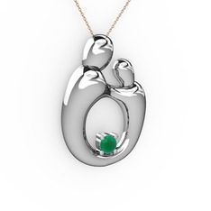Aile Kolye - Kök zümrüt 14 ayar beyaz altın kolye (40 cm rose altın rolo zincir) #rngxin