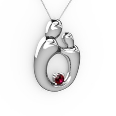 Aile Kolye - Rodolit garnet 14 ayar beyaz altın kolye (40 cm gümüş rolo zincir) #xbaeju