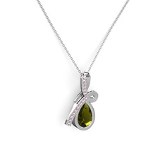 Büyük Ria Kolye - Pembe kuvars ve peridot 8 ayar beyaz altın kolye (40 cm beyaz altın rolo zincir) #100qgeu