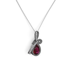 Büyük Ria Kolye - Swarovski ve rodolit garnet 925 ayar siyah rodyum kaplama gümüş kolye (40 cm beyaz altın rolo zincir) #10405wv