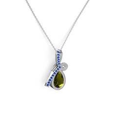 Lab safir ve peridot 14 ayar beyaz altın kolye (40 cm beyaz altın rolo zincir)