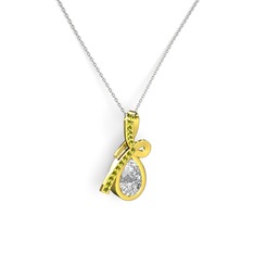 Peridot ve swarovski 18 ayar altın kolye (40 cm beyaz altın rolo zincir)